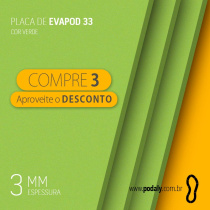 03 PLACAS | EVAPOD33 VERDE 3MM NÃO PERFURADA  800X400MM